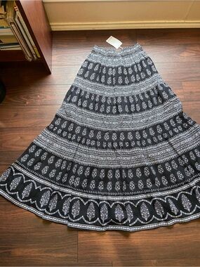 BOTEH Boho Prairie Festival Skirt W/Pockets Zip Back 100% Cotton Sz 2